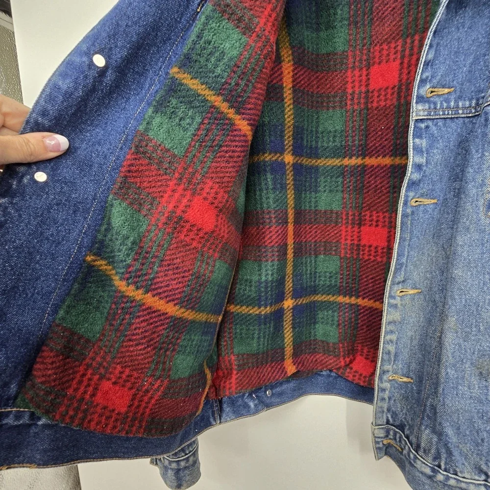 Vintage 90s Y2K Plaid Denim Trucker Jacket Men's XL Flannel Lined Grunge Outdoor